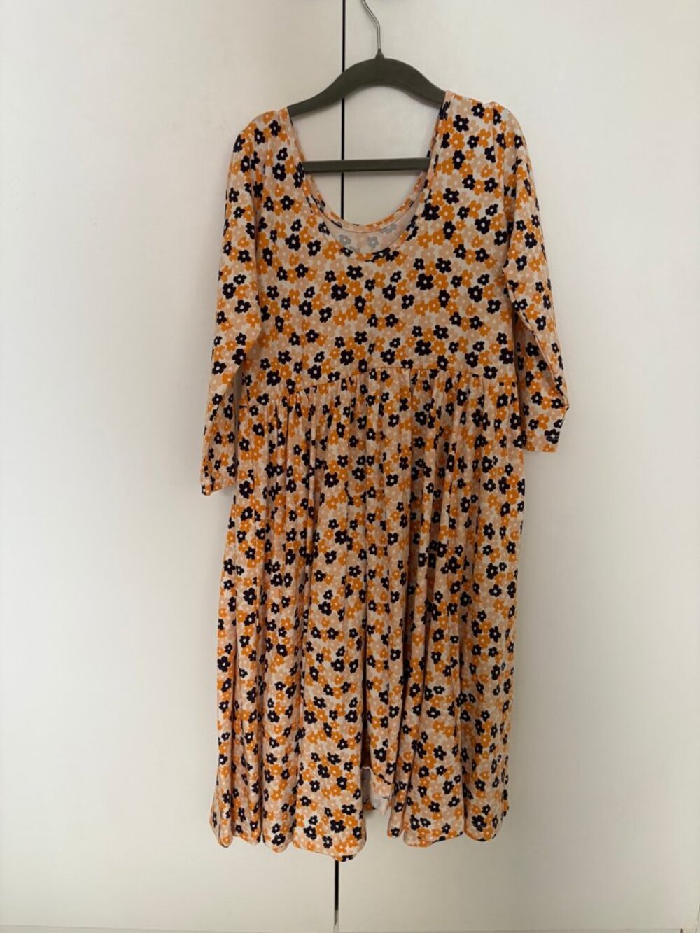 Alice + Ames Mustard Floral Long-Sleeve Twirl Dress, Girls Size 10